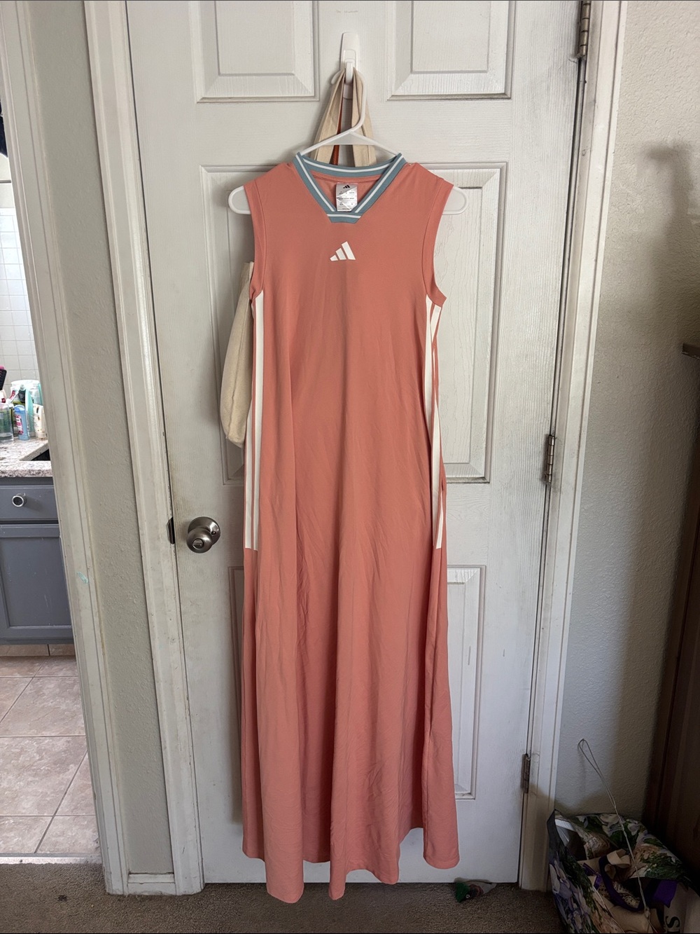 adidas Coral Sleeveless Dress with White Side Stripes